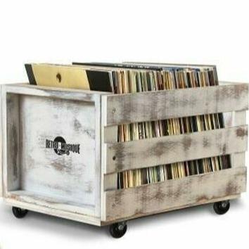 12" Wooden LP Crate with Wheels (Rustic Whitewash)