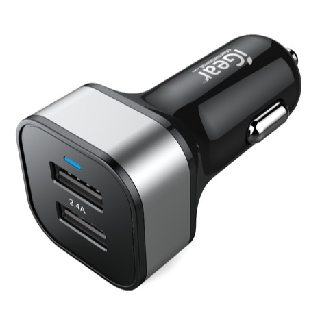 Charger Auto Dual USB2.4A- Blk/Silver