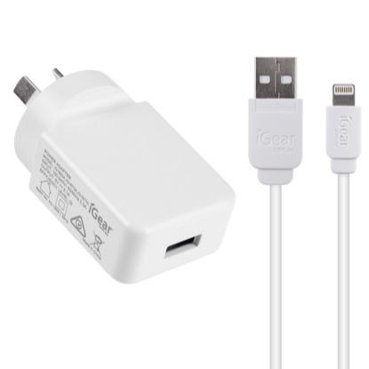 Charger 240V with iPhone Charge/Sync Cable White - Suits iPhone 5|6|7|8|X