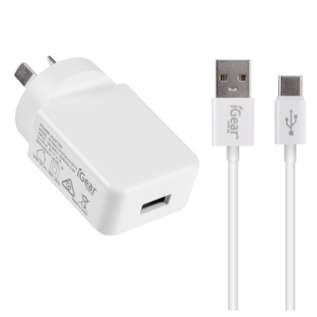 Charger 240V with Type C USB Charge/Sync Cable White - Suits All Type C USB Devices