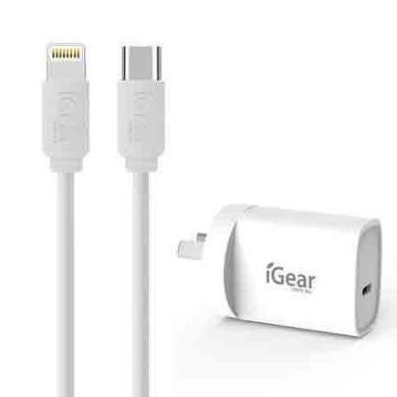 WALL CHARGER 240V USB-C (TYPE C) 25W WITH USB-C TO 8 PIN CABLE